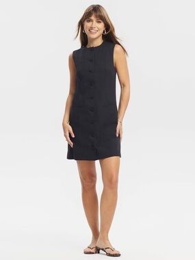 A New Day Sleeveless Black Button-Front Shift Dress